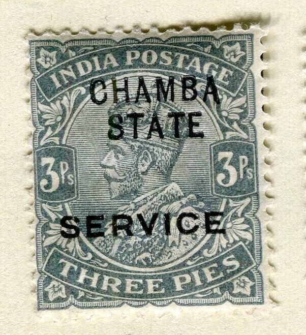 INDIA; CHAMBA STATE 1913 early GV SERVICE issue fine Mint hinged 3p. value