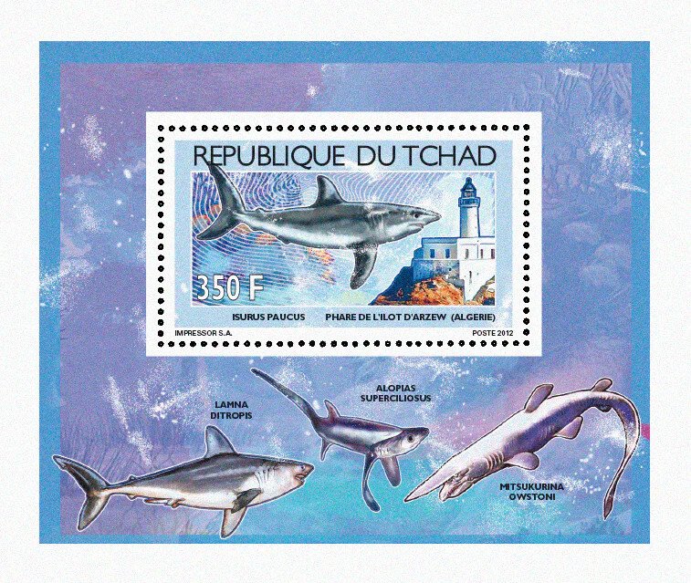 Chad 2012 Imperf. Sharks & Lighthouses Full No. 2539 A- 2542 A - BL. 423 - 426-