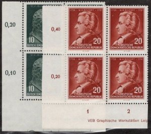 GDR SC# 278-9 MNH B4 1956 Wolfgang Amadeus Mozart CV $48.00