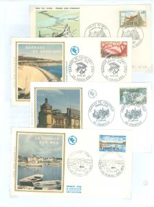 France 1232-1235 1969 Church of Brow; Vouglans Dam, Jura; Chateau de Chantilly; Sailboats in La-Trinite'-sur'mer Ha...