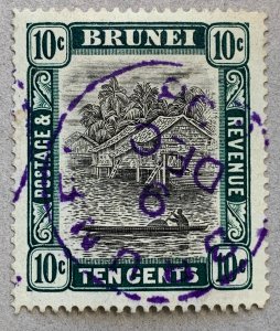 Brunei 1907 10c with violet 9 DEC 1908 SON cds. Scott 27, CV $5.00, SG 29