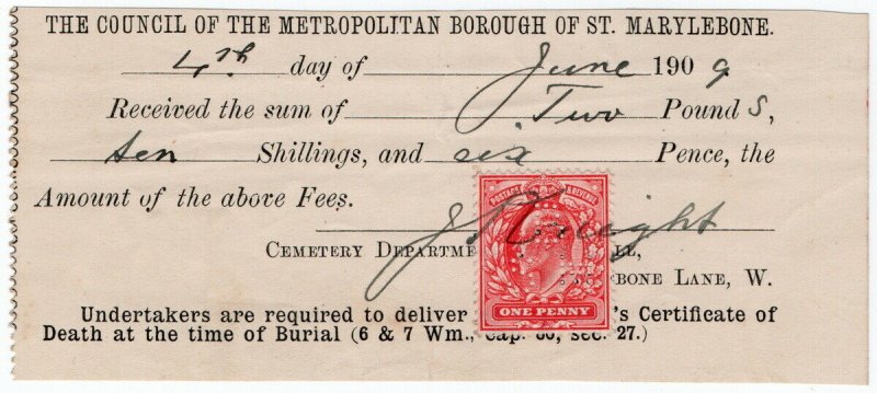 (I.B) Edward VII Commercial Perfin : Borough of St Marylebone