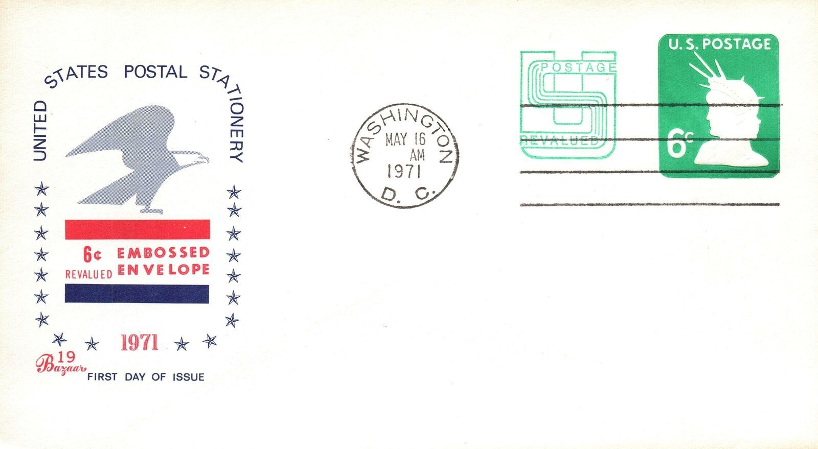United States Postal Stationery 6 Cents Embossed (Revalued) Envelope ...