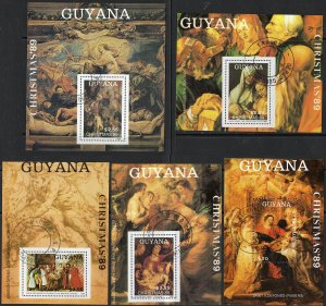Thematic stamps GUYANA 1989 CHRISTMAS 5 M/S (Michel Bl.71/5) used