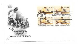 1925 Disabled Persons ArtCraft block of 4 FDC