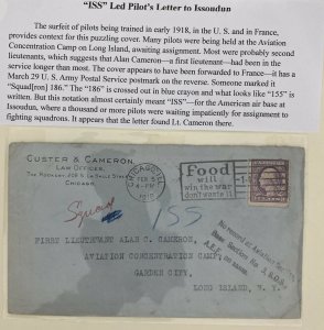 1918 Chicago IL USA Early Airmail cover To Aviation Concentration Camp Long Isla