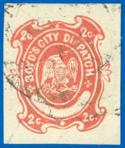 1864 US Local #20LU26 Boyd's City Post Cut Square, Used, SCV $1250 for Entire!