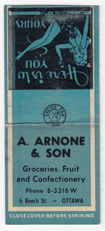 Canada Revenue 1/5¢ Excise Tax Matchbook A. ARNONE & SON Ottawa