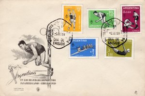 Argentina 1959 Sc#B19/21CB15/16 PAN AMERICAN GAMES CHICAGO Set (5) FDC