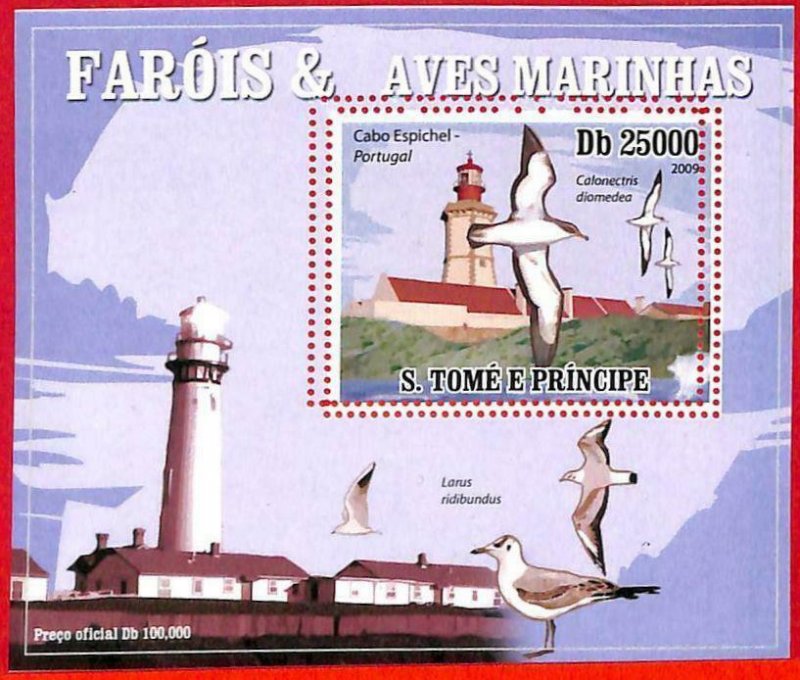 A3345 - SAO TOME & PRINCIPE, ERROR MISSPERF Souvenir s: 2009, Lighthouses, Birds