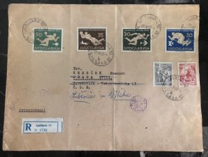 1957 Ljubljana Yugoslavia Oversized Registered Cover To Prague Czechoslovakia