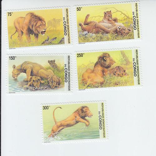 2002 Zaire African Lion (5) (Scott 1621-25) MNH