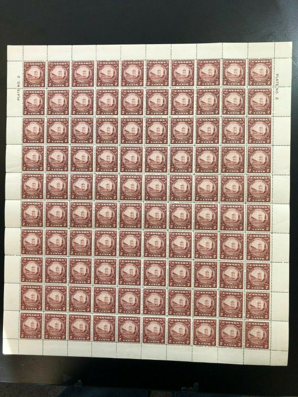 Canada #210 Very Fine Never hinged Sheet Of 100 - Plate #2 Carefully Folded