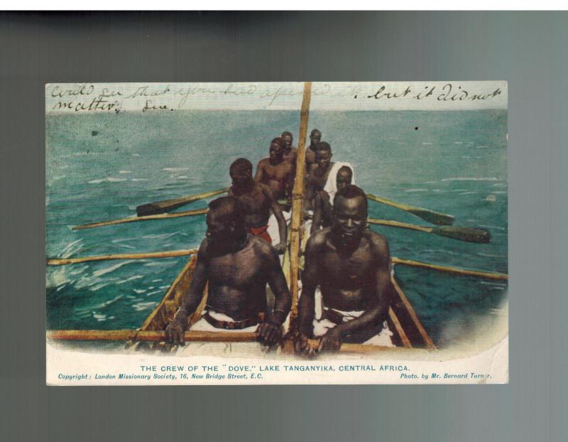 1906 England Postcard Cover Boat Crew on Lake Tanganyika