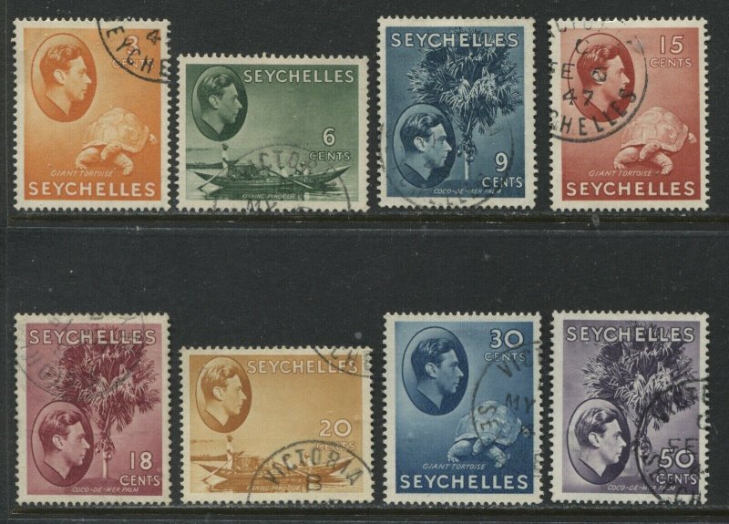 Seychelles KGVI 1941-49 various values to 50 cents on chalky paper used