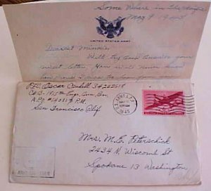 US  APO 14081 UNLISTED CENSOR COVER WITH LETTER 1945 MAY 11