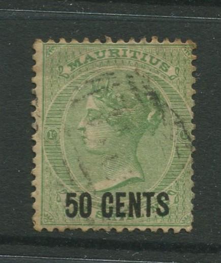 Mauritius #57 FU 1878  Single 50c on a 1/- Stamp