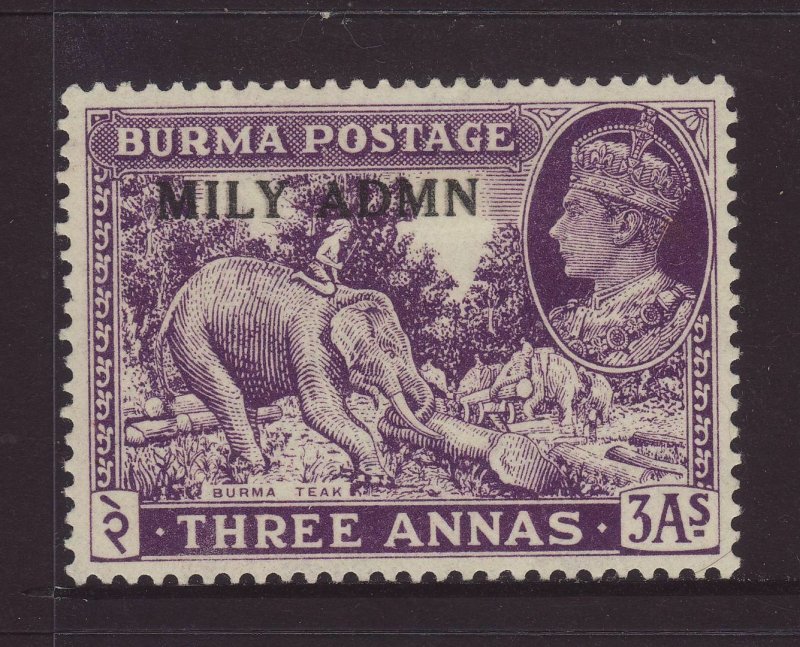 1945 Burma 3 Annas Optd Mily Admn Mounted Mint SG43