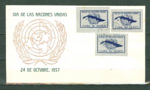 CUBA 1957 AIR-UN #C169-171  SCARCE SET IMPERFS COLOR CHANGE on FDC