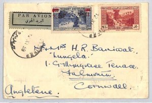 France Cols LEBANON Cover Air Mail Beirut Cornwall via Paris 1938 Falmouth ZF67