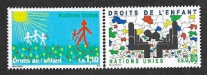 SE)1991 UNITED NATIONS, THE RIGHTS OF CHILDREN, 2 STAMPS MNH