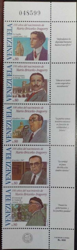 L) 1996 VENEZUELA, 100 YEARS OF THE BIRTH OF MARIO BRICEÑO IRAGORRY, POLITICAL, 