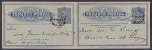 Uruguay H&G 35 used 1892 2c Postal Reply Double Card, fresh & VF