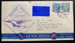1939 Dublin Ireland First Flight Airmail Cover FFC To Moncton NB Canada Trans At