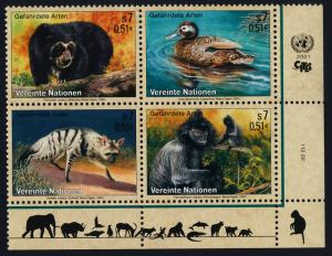 United Nations - Vienna 287a BR Block MNH Bear, Duck, Aardwolf, Monkey