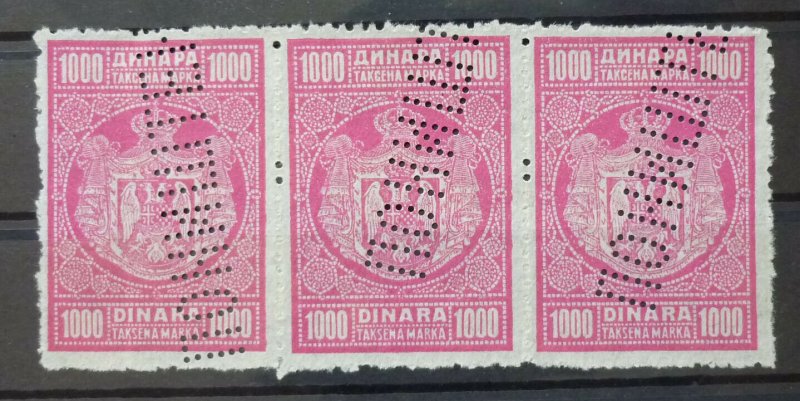Yugoslavia c1934 Serbia Rare Strip Of 3 x 1000 Dinara  C1
