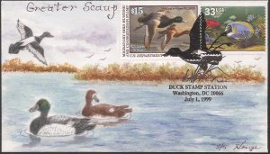 Marvel Houge Hand Painted FDC for the 1999 Federal Duck Stamp