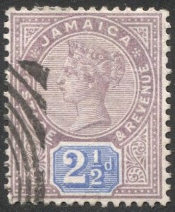 JAMAICA 1891 Scott 26  2-1/2d QV  VF, partial Cancel