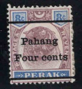 MALAYA-Pahang Scott 25 surcharged Tiger stamp, hinge remnant