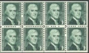 US Stamp #1278a MNH - Thomas Jefferson Pane of 8 w/ Shiny Gum