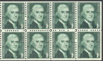 US Stamp #1278a MNH - Thomas Jefferson Pane of 8 w/ Shiny Gum