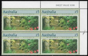 AUSTRALIA 1989-90 $5.00 BOTANICAL GARDENS P.14 Issue BLOCK OF 4 Sc 1133 MNH