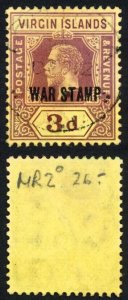 Virgin Islands 1916-19 SG.79a 3d WAR STAMP purple on lemon VFU cat 24 pounds