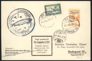 Hungary 1931 Graf Zeppelin 1p Flown Si102Aa Cover Budapest 106994