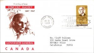 Canada 1968 FDC - Gov Gen Vincent Massey - Ottawa, Ont - Single - J3959