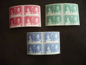 Stamps - Ceylon - Scott# 275-277 - Mint Hinged Set of Blocks of 4 Stamps