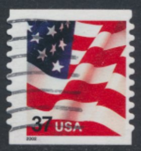 USA  SC# 3631 Used  perf 9¾  Coil Flag  37c    2002  see scan