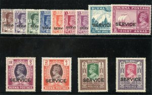 Burma 1946 KGVI Official set complete MLH. SG O28-O40. Sc O28-O42.