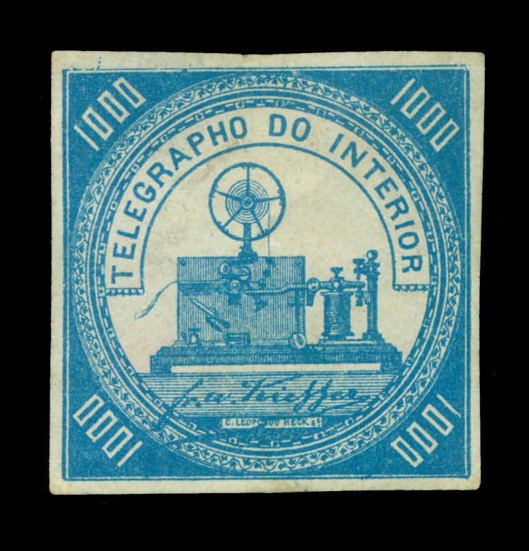 BRAZIL 1869 TELEGRAFO - Elect. Telegraph machine 1000r blue RHM T-6  mint no gum