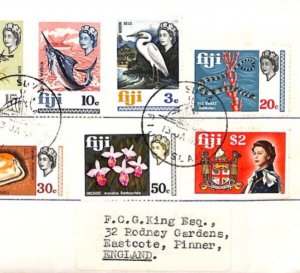 FIJI 1969 ILLUSTRATED FDC{2} QEII Full Set {17} $2 ARMS FISH SHELLS FLOWERS MJ26