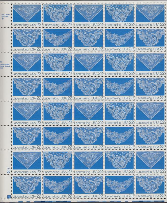 US #2351-54   Lacemaking   Full sheet of 40  MNH