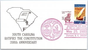 US SPECIAL EVENT COVER SOUTH CAROLINA RATIFIES THE CONSTITUTION 200 YEARS 1988 B