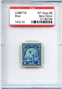 US SCOTT #719 MINT-XF-SUP-OG-NH GRADED 95 PSE ENCAPSULATED SMQ $60 (8/14/24 GP)