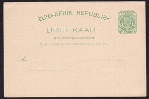 TRANSVAAL ½d postcard with reply attached - unused.........................B1470