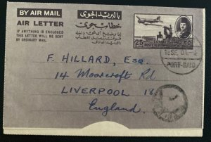 1950 Port Said Egypt Air Letter Stationery Cover To Liverpool England