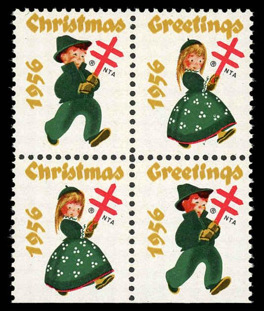 USA WX178 Mint (NH) 1956 Christmas Seal Block of 4 (Perf 12.5x12)